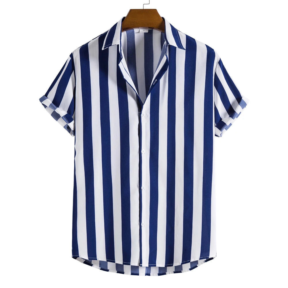 Men's Shirts Striped Shirts 3D Hawaiian Button Short Sleeve Plaid Red Top Beach Wear Black and White Shirt Men's Clothing