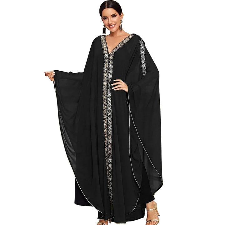 Abaya Morocco Kaftan Dubai Hooded Maxi Dress Bat Sleeve Farasha Kaftan Muslim Women African Open Kimono Boubou Evening Dresses