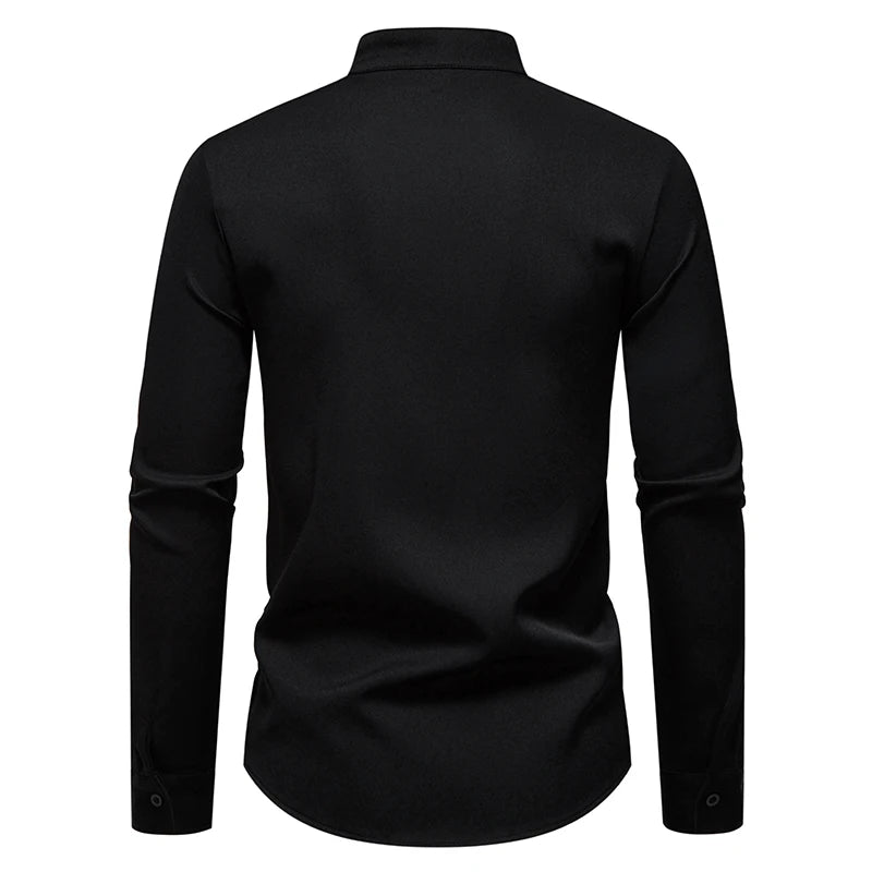 2025 Spring New Men Shirt Chinese Style Clothing Slim Fit Long Sleeves Shirt Camisa Social Office Wear Mandarin Collar Shirt