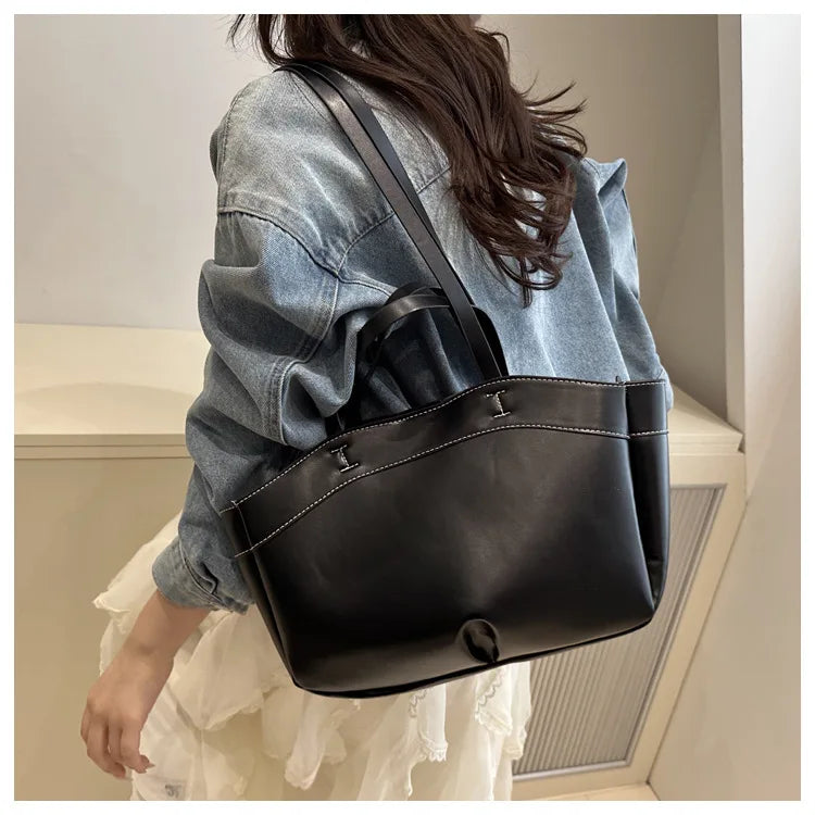 Women’s PU Leather Tote Bag – Large Vintage Shoulder & Crossbody Purse