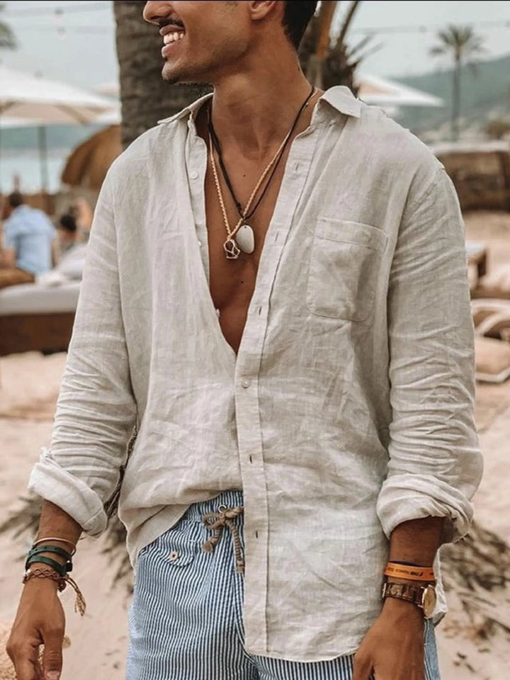 Men's Casual and Stylish Solid-Color Thin Long-Sleeved Collared Shirt/Cardigan Lightweight and Breathable, Suitable for Outdoor