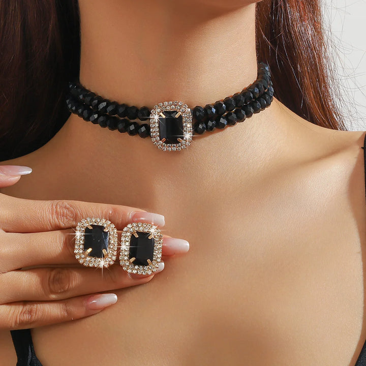 Kristall-Choker- und Ohrring-Set für Damen – Partyschmuck