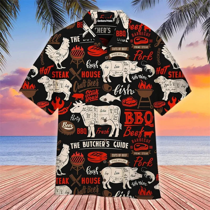 DIY Men's Tiki Shirts Hawaii Party Bbq Harajuku Oversized Shirt Fashion Printed Short-sleeved Beach Top Tee Mens Clothing Camisa