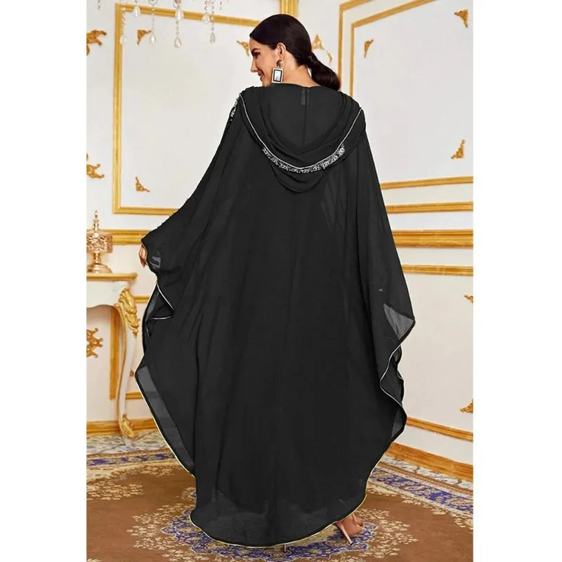 Abaya Morocco Kaftan Dubai Hooded Maxi Dress Bat Sleeve Farasha Kaftan Muslim Women African Open Kimono Boubou Evening Dresses
