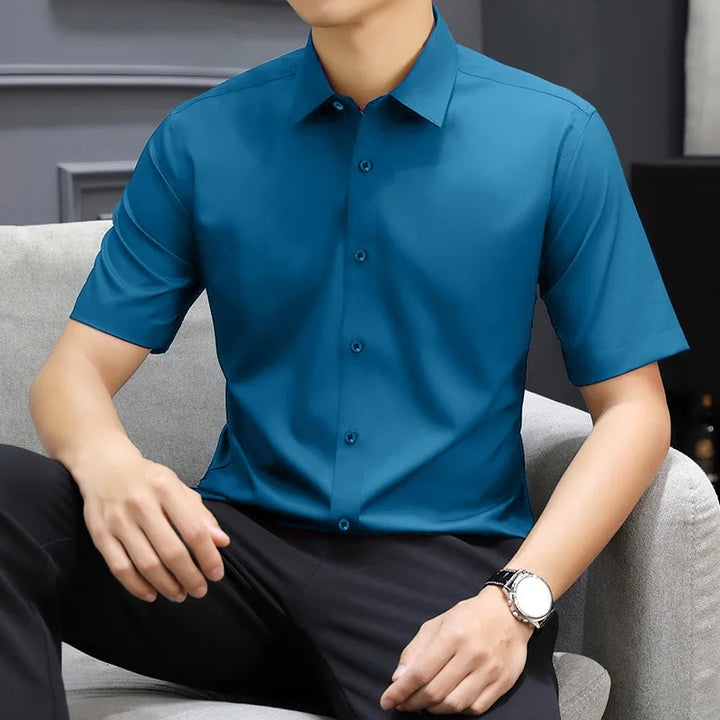 Men's Black Short Sleeve Dress Shirt Slim Fit Non-iron Formal Business Button Down Shirt for Office