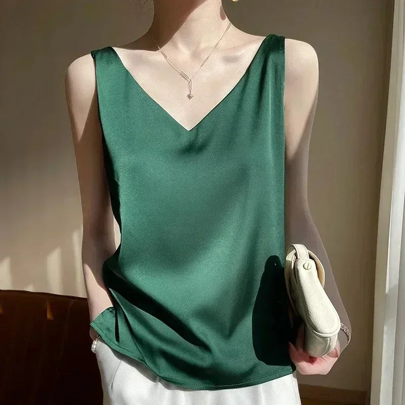 2025 Women’s Satin Silk Camisole – Sleeveless V-Neck Summer Tank Top