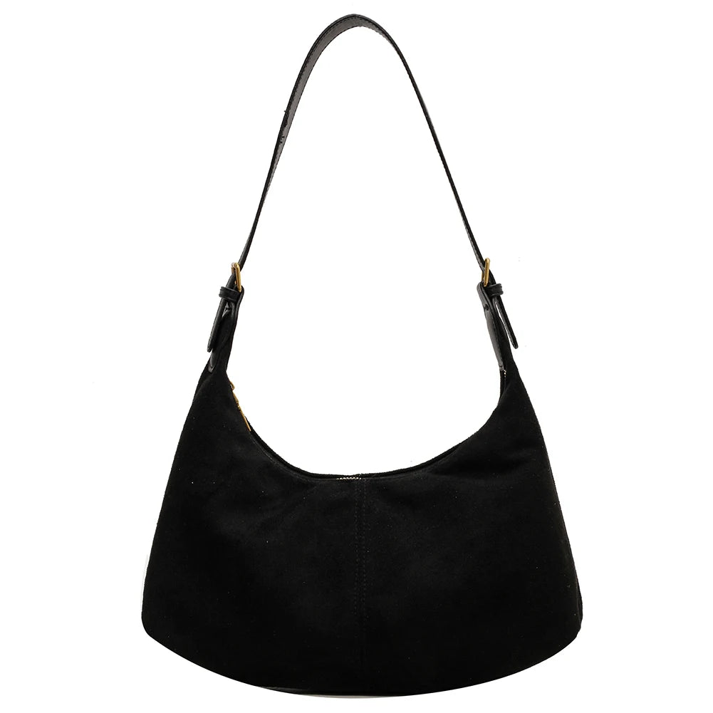 Vintage Women’s Suede Handbag – Designer Crescent Hobo Crossbody Bag