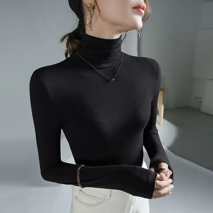 2025 Women’s Turtleneck T-Shirt – Skinny Fit, Black & Purple Grunge Tee