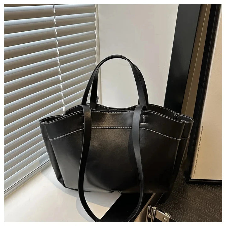 Women’s PU Leather Tote Bag – Large Capacity Vintage Shoulder & Crossbody Purse