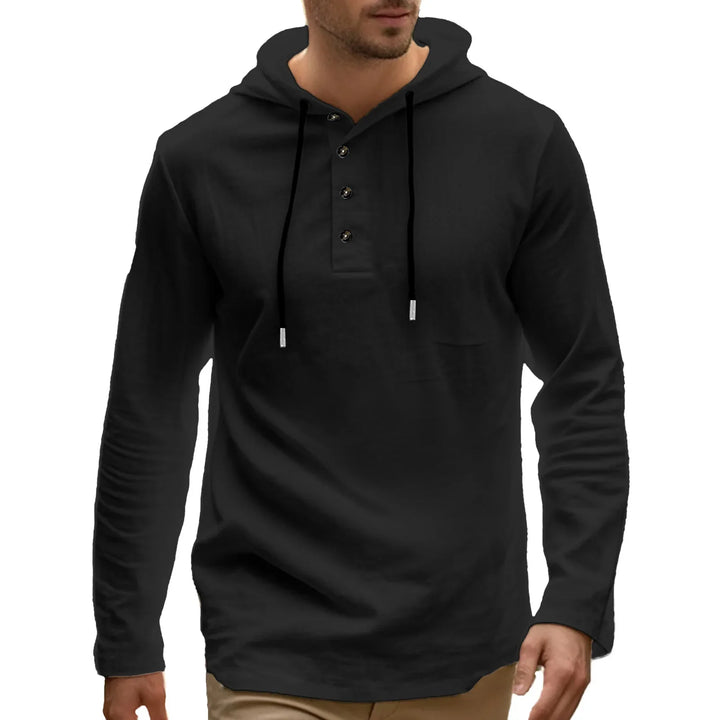 2026 New Men's  T-Shirts Spring Summer Hooded Cotton Linen Tops for Men Soft Loose Henley Shirt Casual Button Long Sleeve Shirts