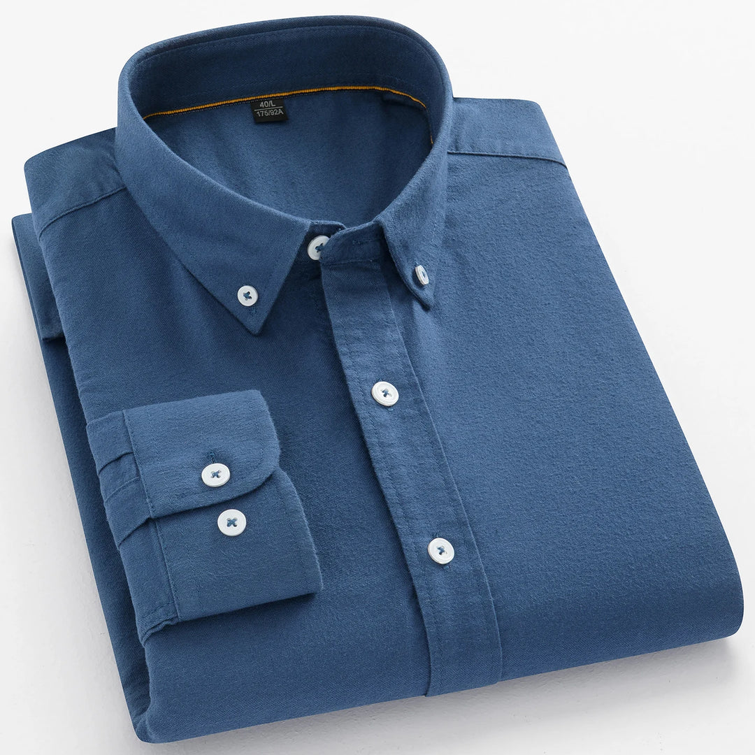 100% Cotton Brushed Long Sleeve Shirts for Men Slim Fit Casual Plain Shirt Solid Color Fashion Korean Popular Tops Red Clothes