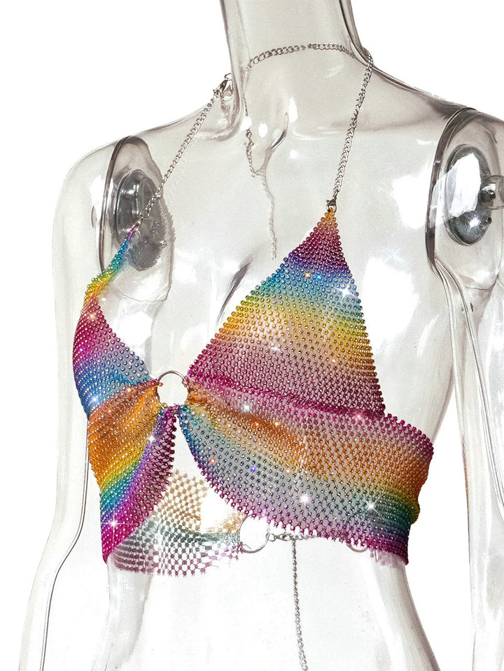 Sexy black White Summer crop top women festival Beach club outfits Party tank top t shirt woman Halter Rhinestones tops topy Hot