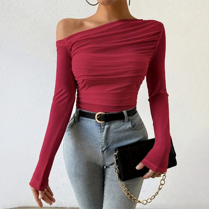 2025 Women’s Off-Shoulder Crop Top – Slim Fit Autumn/Winter Streetwear