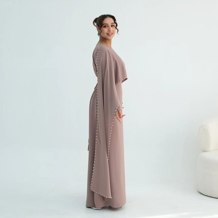 Luxury Dubai Shawl Abaya Elegant Beaded Waist Cinching Kaftan Muslim Women Traditional Dress Maxi Long Sleeve Robe Eid Outfit