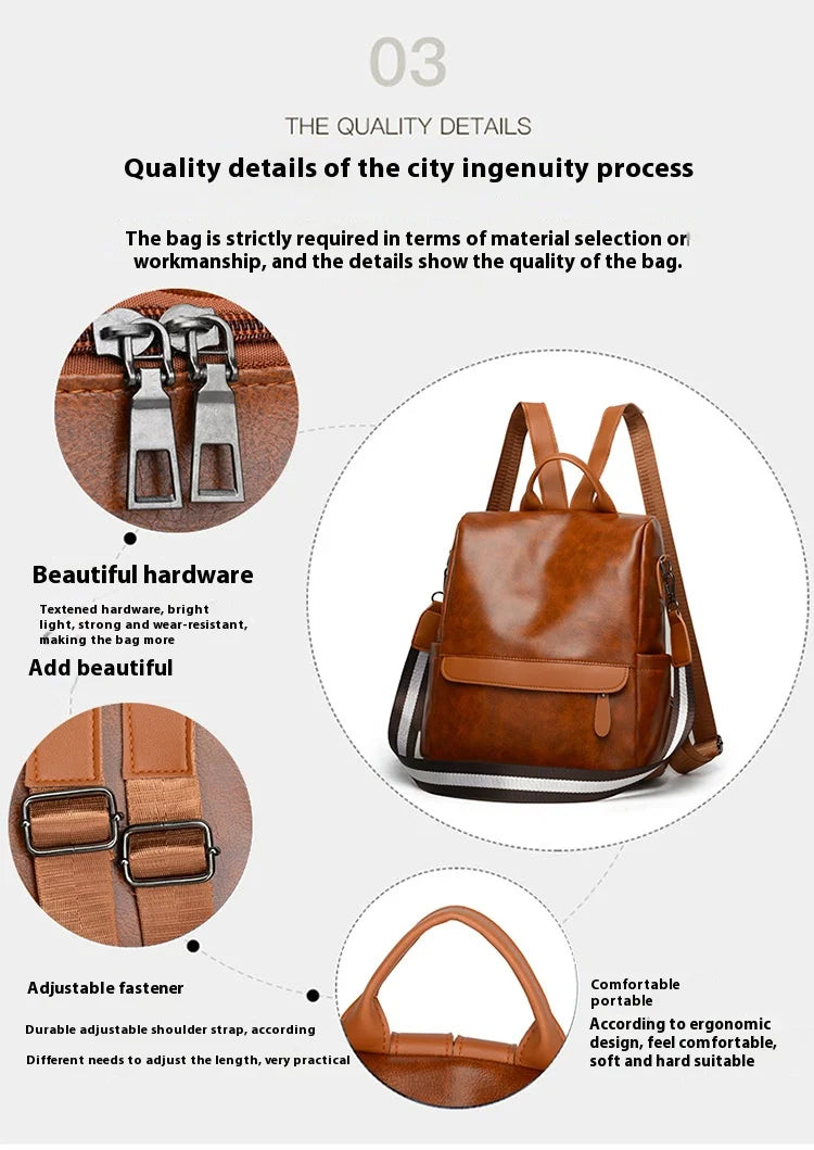 Women’s PU Leather Backpack – Fashion Daypack Shoulder Handbag