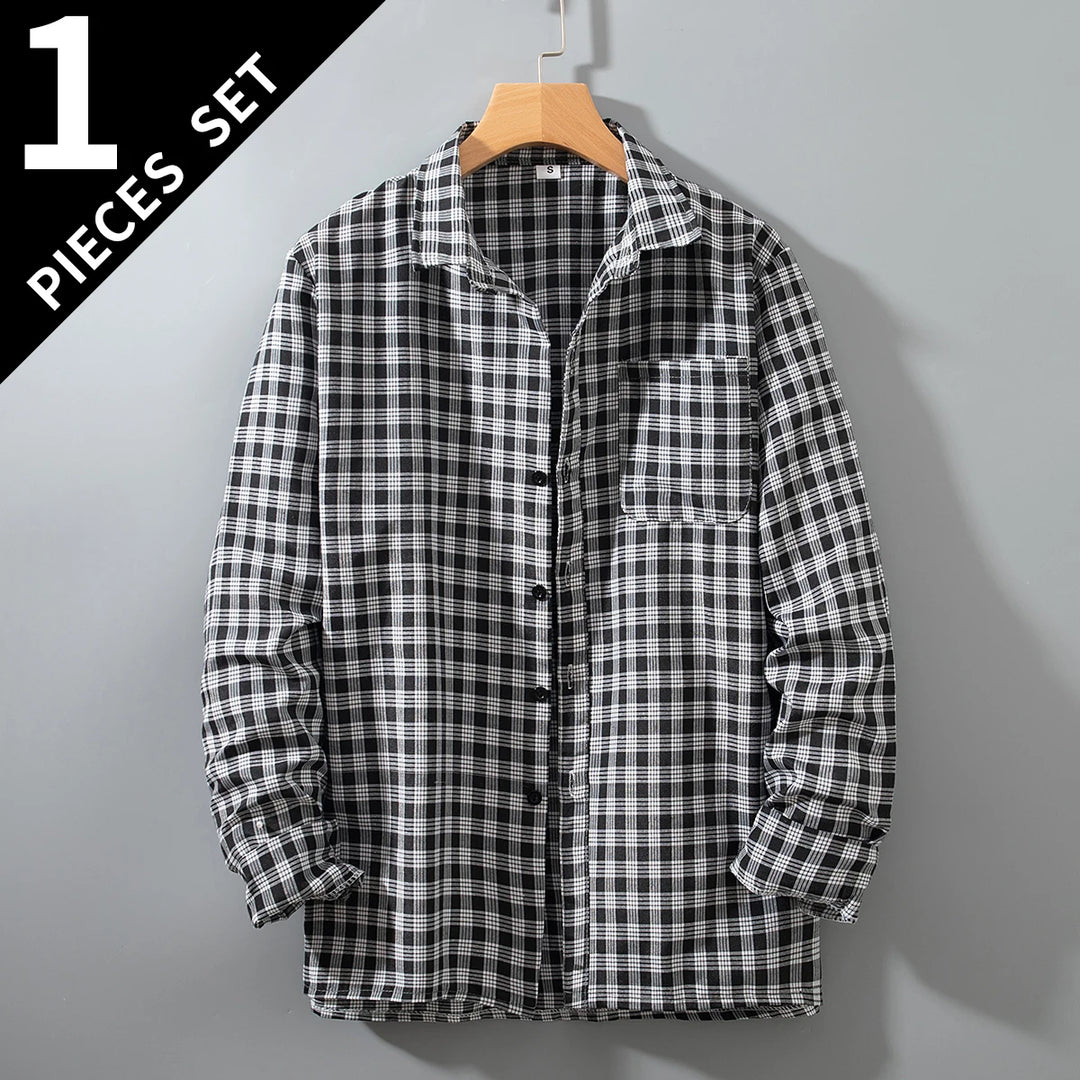 Men's Shirt Spring And Autumn Coat Fashionable Classic Checkered Youth Casual Comfortable And Fashionable Button Up Long Sleeved