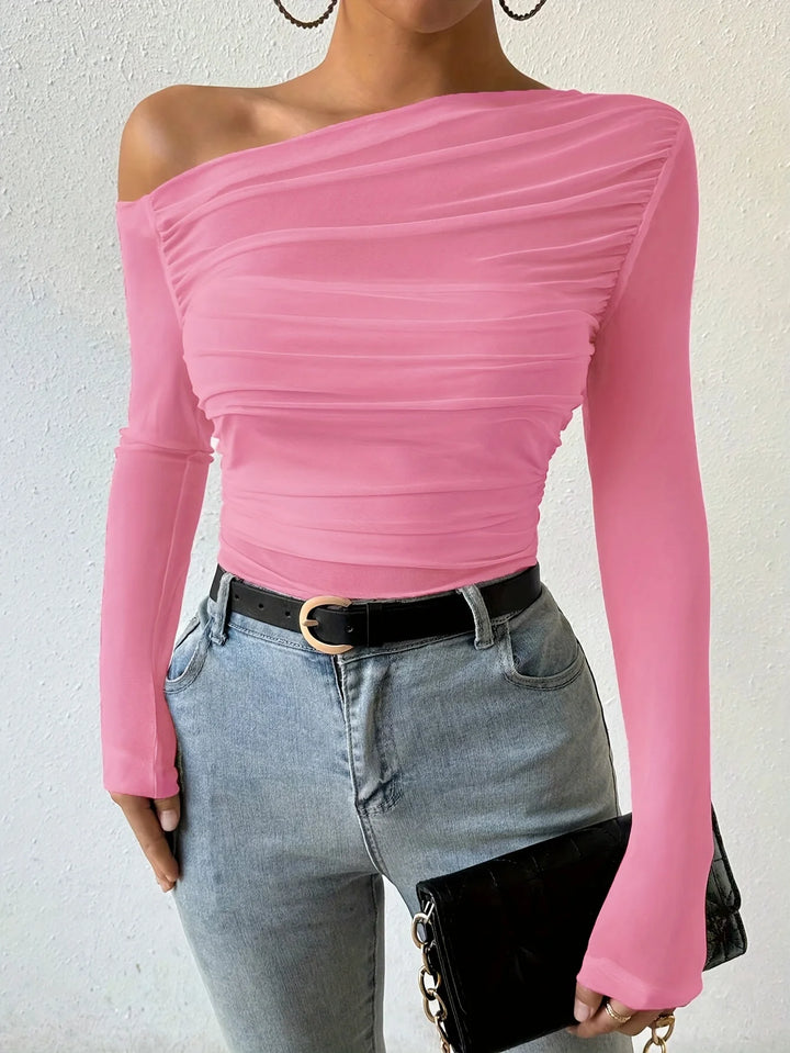 2025 Women’s Off-Shoulder Crop Top – Slim Fit Autumn/Winter Streetwear