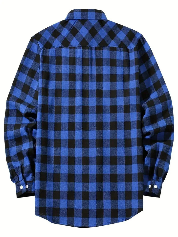 Mens Shirts Fashion Classic Plaid Cardigan Casual Shirt Long Sleeve Chest Two Pockets Turn-Down Collar Spring Autumn Men Tops