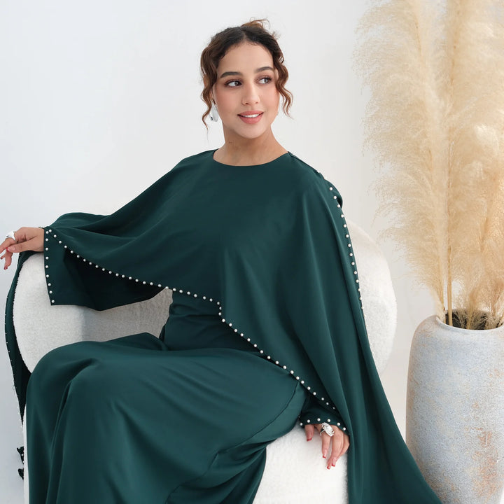 Luxury Dubai Shawl Abaya Elegant Beaded Waist Cinching Kaftan Muslim Women Traditional Dress Maxi Long Sleeve Robe Eid Outfit