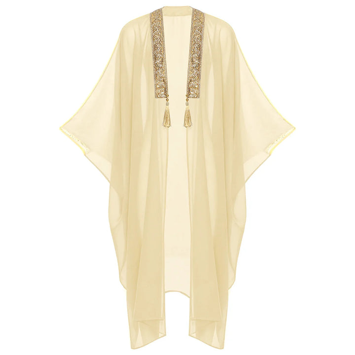 Men's Muslim Kimono-style Chiffon Robe Turkish Arabic Islamic Men's Muslim Robe Cosplay Ramadan Embroidered Robe Prayer Garment