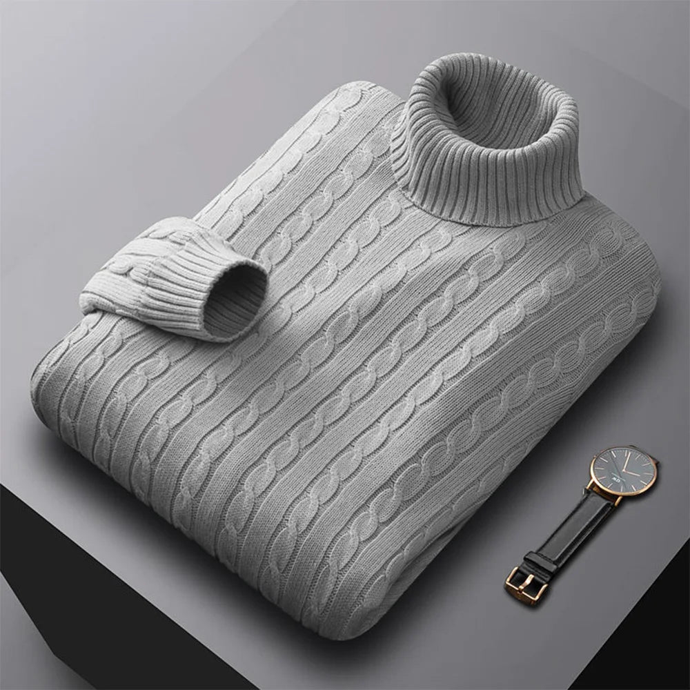 Men’s Turtleneck Sweater – Solid High Neck Knitted Pullover, Fall/Winter