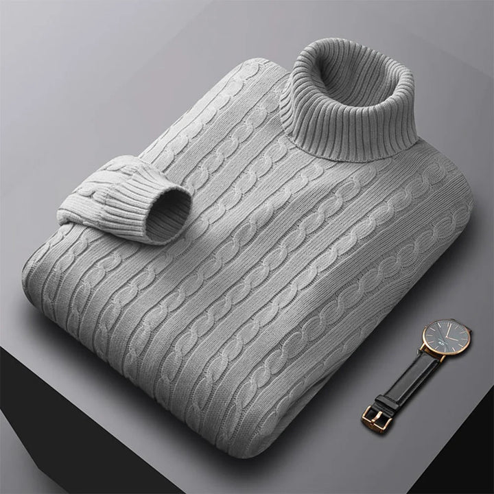 Men’s Turtleneck Sweater – Solid High Neck Knitted Pullover, Fall/Winter