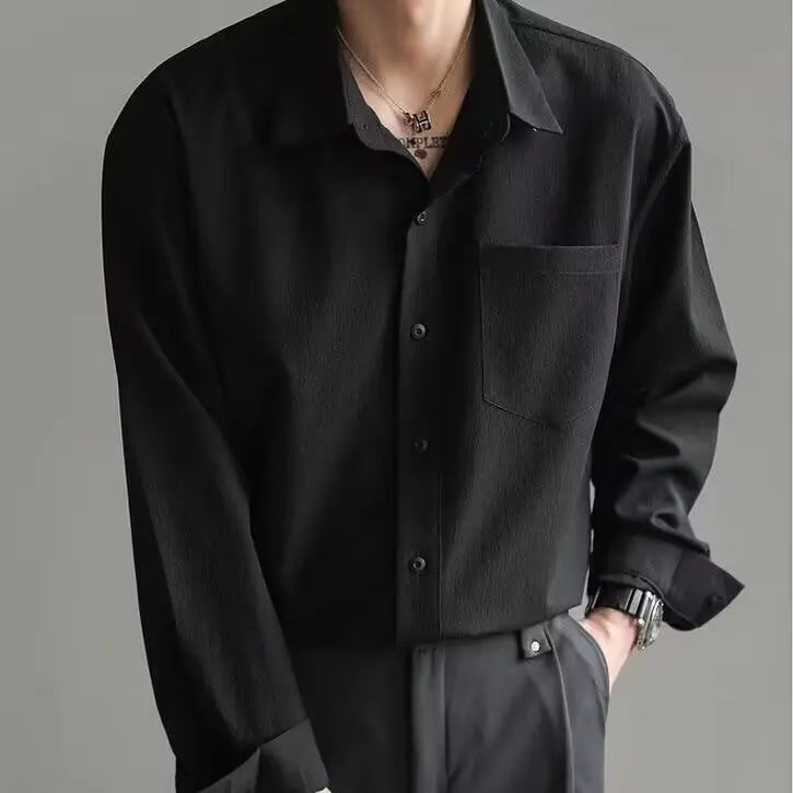 Solid Color Long-sleeved Shirt Loose Shirt Boys Summer Trend Versatile