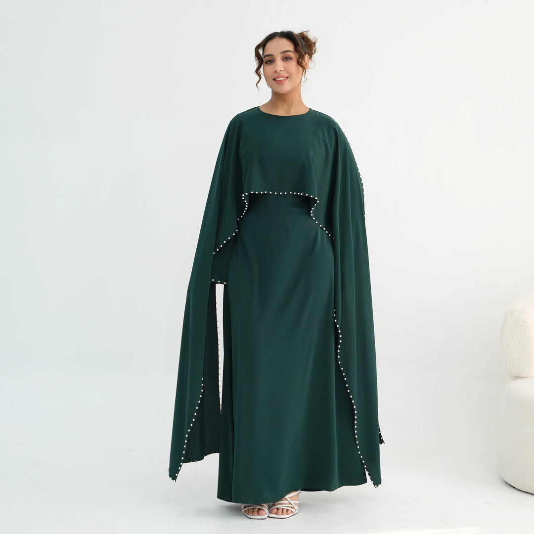 Luxury Dubai Shawl Abaya Elegant Beaded Waist Cinching Kaftan Muslim Women Traditional Dress Maxi Long Sleeve Robe Eid Outfit