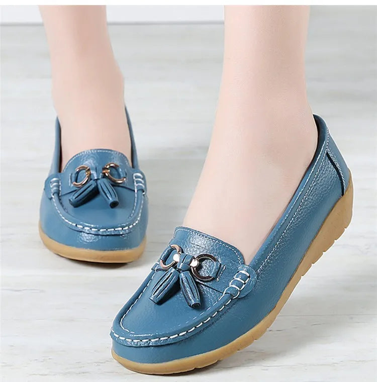 Women’s Leather Loafers – Breathable Chunky Flat Shoes
